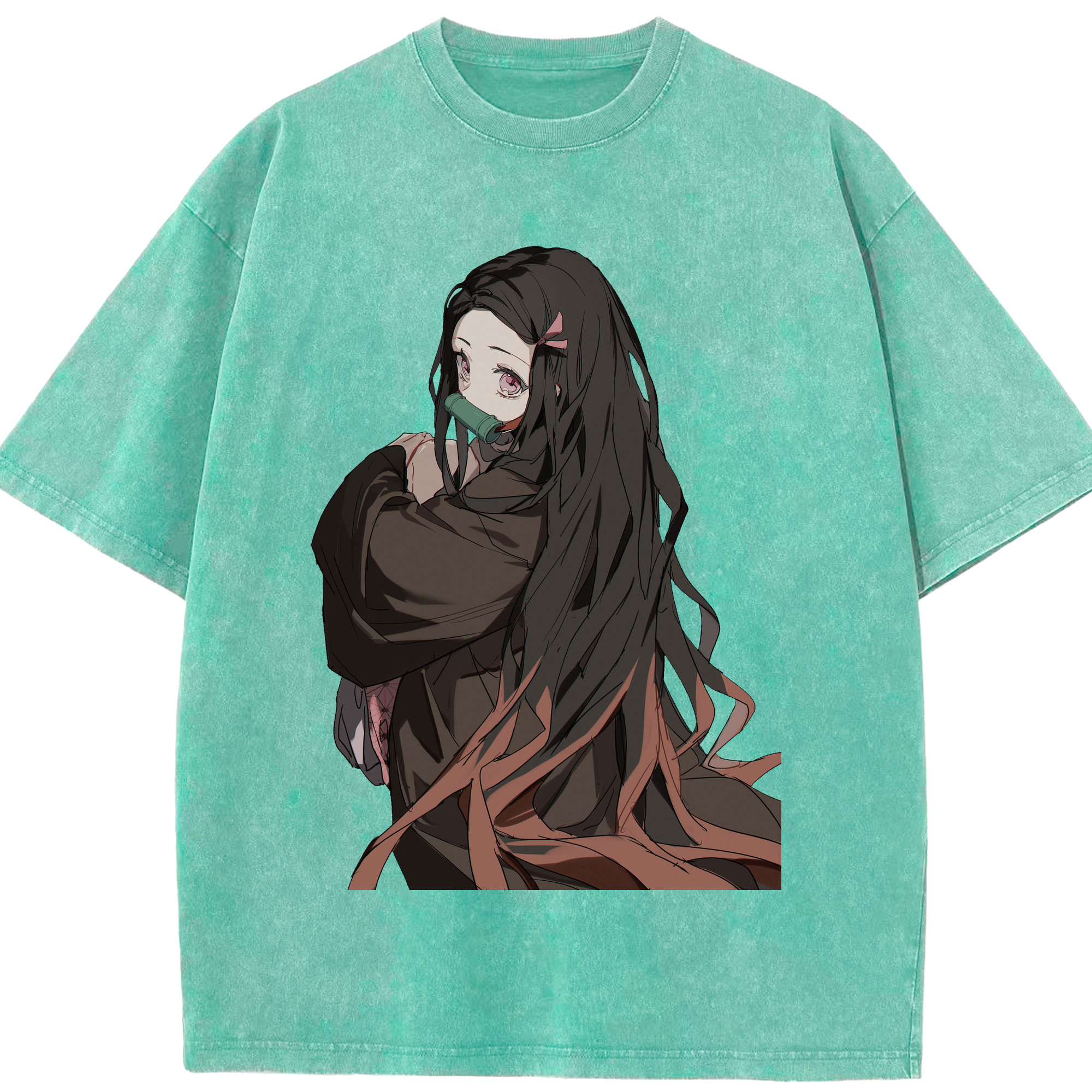 （画像用） 鬼滅の刃（きめつのやいば）竈門 禰󠄀豆子／かまど ねずこ Kamado Nezuko 綿100% ヴィンテージ風 半袖Tシャツ（フロントプリント）
